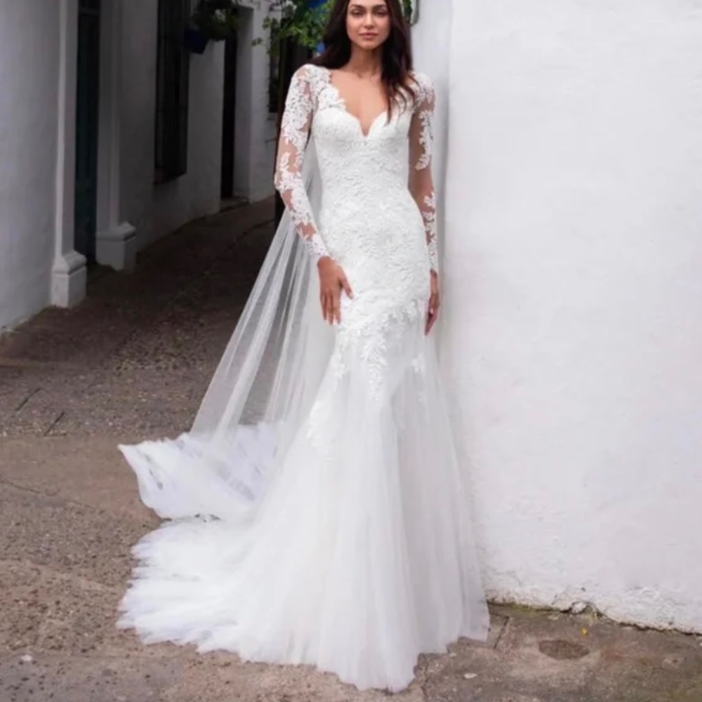 SZ 12 Pronovias Barcelona Sao Style gown lace sleeves